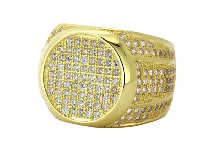 Gold Plated Round Hip Hop Micro Pave Ring